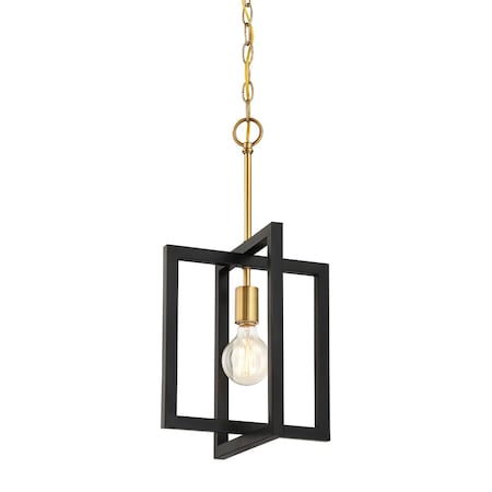 Designers Fountain Xander 60 Watt 1 Light Aged Warm Brass Mini-Pendant with Black Cage Shade 92830-AWB